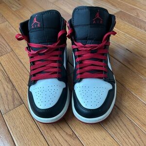 Jordan 1 Mid White/ Gym red/black
